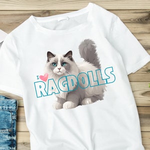 Ragdoll Cat T-Shirt Design | Gift for Cat Mom & Dad | Blue BiColor Ragdoll Illustration | Digital Download SVG File | For Feline Lovers