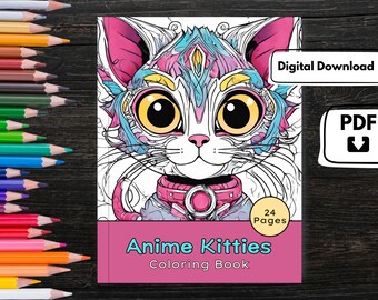 Libro para colorear de gatitos de anime: 24 páginas imprimibles (PDF)