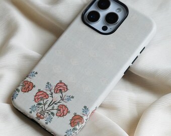 Vintage Embroidery Flower Textile Phone Case | Cultural iPhone Cover | Islamic Phone Case | Unique Gift for Her & Wife | MagSafe Compatible