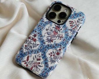 Vintage Blue Floral Pattern Phone Case | Cultural Art iPhone Cover | Islamic Phone Case | Unique Gift for Her & Wife | MagSafe Compatible
