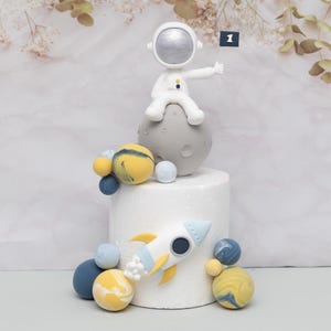 Astronaut Cake Topper, Moon Cake Decoration Made of Lightweight clay