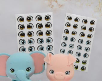 Adhesive Resin Eyes - V418 for Cold Porcelain, Clay, Foam, Paper, and Felt. 3D eyes adhesive stickers supplies