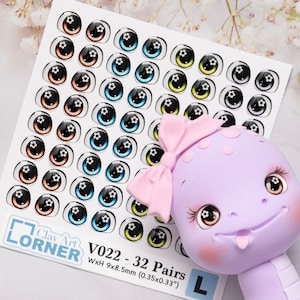 Adhesive Resin Eyes - V022 for Cold Porcelain, Clay, Foam, Paper, and Felt. 3D eyes adhesive stickers supplies