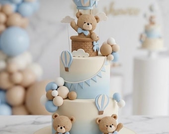 Hot Air Balloon Cake Topper, Bear Cake Decoration Made of Foam clay