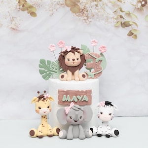 Safari Animal Cake Topper, Lion, Giraffe, Elephant, Zebra, Monkey Cake Topper, Baby Shower Cake, Birthday Cake Made of Lightweight clay