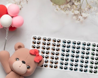 Adhesive Resin Eyes - V250 63 pairs - for Cold Porcelain, Clay, Foam, Paper, and Felt. 3D eyes adhesive stickers supplies