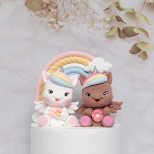 Unicorn Cake Topper, Rainbow Cake Decoration, Made of Lightweight clay
