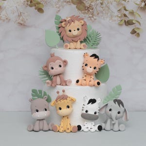 Safari Animal Cake Topper, Lion, Elephant, Giraffe, Zebra, Monkey, Tiger, Cheetah Cake Topper Made of Lightweight clay