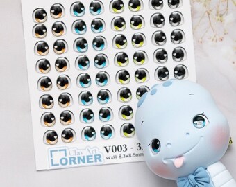 Adhesive Resin Eyes - V003 for Cold Porcelain, Clay, Foam, Paper, and Felt. 3D eyes adhesive stickers supplies