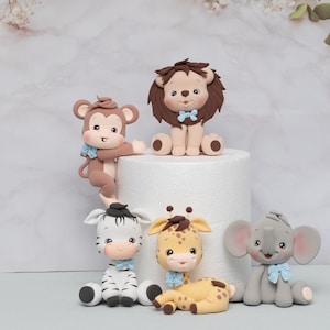 Safari Animal Cake Topper, Lion, Giraffe, Elephant, Zebra, Monkey Cake Topper, Baby Shower Cake, Birthday Cake Made of Lightweight clay