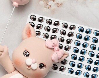 Adhesive Resin Eyes - V185 63 pairs - for Cold Porcelain, Clay, Foam, Paper, and Felt. 3D eyes adhesive stickers supplies