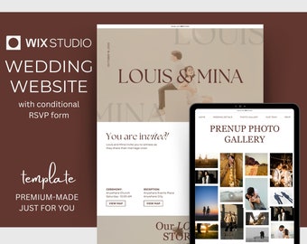 Rustic Crimson Wedding Website Template: Wix Studio Template, RSVP (Digital Invitation)