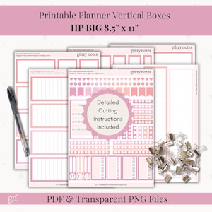 HP Big Planner Stickers | Bubble Gum Pink, Vertical Layout (Printable PDF/PNG)