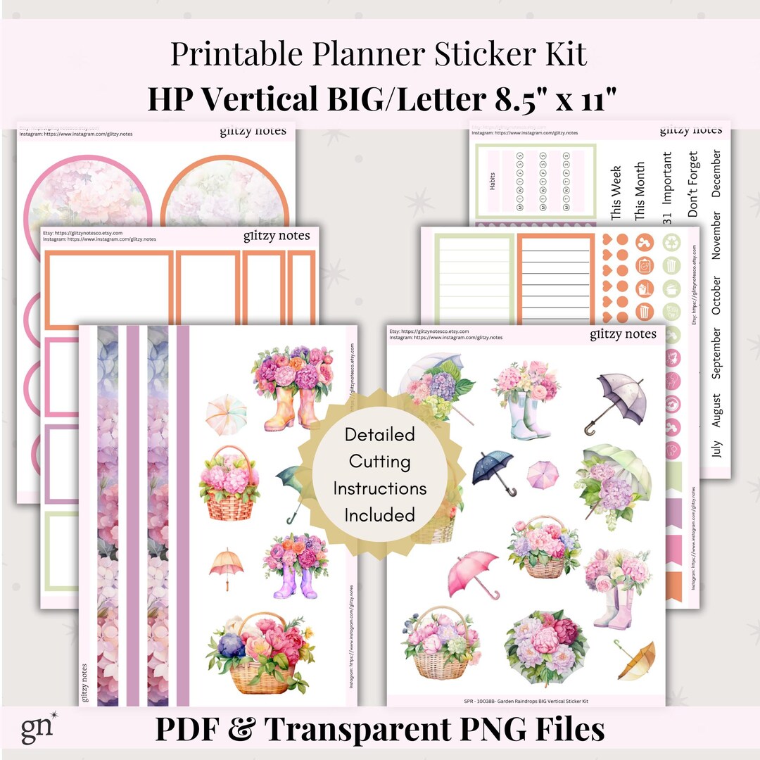 Happy Planner BIG Printable Weekly Sticker Kit Garden Raindrops ...