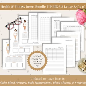 Druckbarer Gesundheit Fitness Planer Blutzucker Druck Einsatz HP BIG/US Letter 8.5"x11""