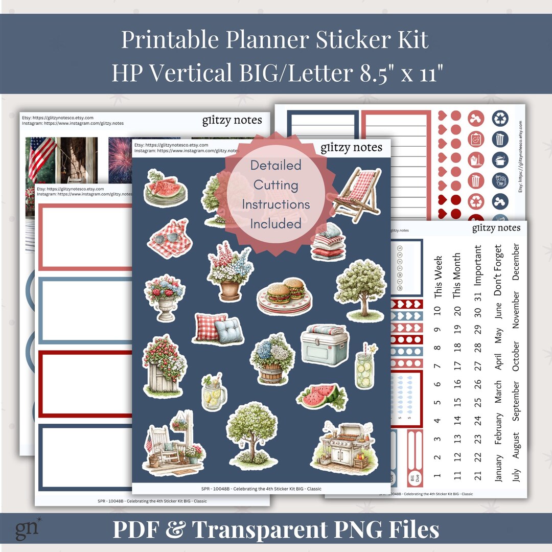 Happy Planner BIG Printable Weekly Sticker Kit Celebrating the 4th ...