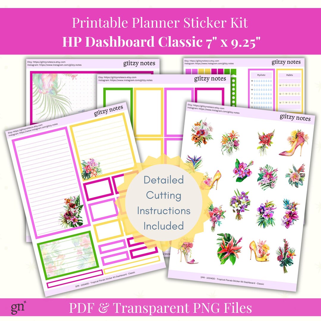 Tropical Floral Planner Stickers: Happy Planner Classic Kit (printable ...