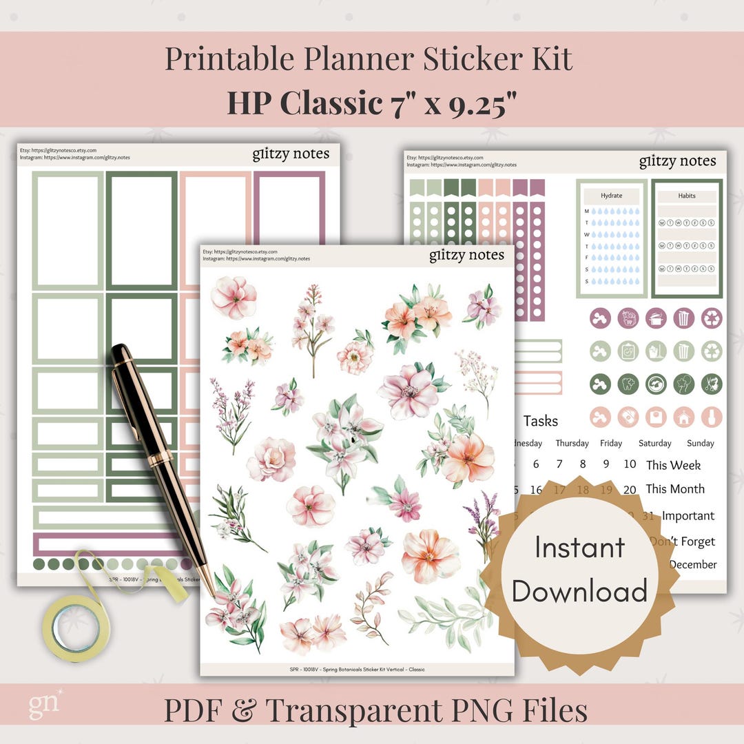 Happy Planner Printable Planner Weekly Sticker Kit Spring Botanicals ...