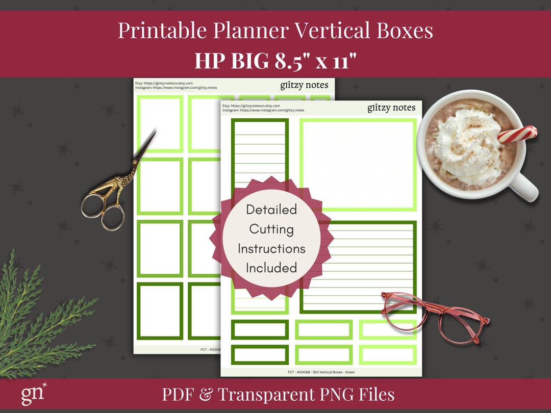 Happy Planner BIG Boxes Green Printable Box Stickers-vertical Layout 8. ...