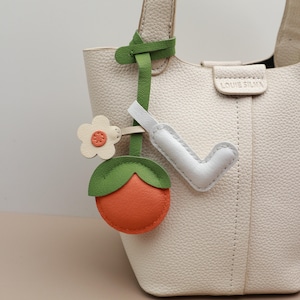 Handcrafted Leather Orange And Flower charm, Leather bag charm,Cute OrangeKey Chain,bag Charm, Accessories For Purse/Backpack/Handbag