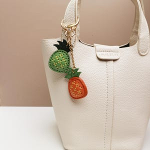 Handmade Leather Pineapple Charm, Leather Bag Charm, Leather Handbag and Purse Charm, Cute fruit keychain,leather accessory gift for Handbag