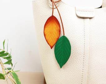 Genuine Cowhide Leather Leaf Tote Handbag Charm, Handmade Hanging Purse Accessories,leather bag and Purse Charm, Gifts For Flower Lover