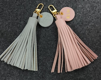 Personalized Leather Tassel Keychain,Genuine Leather Tassel Bag Charm,Leather Tassel,Tassel Keychain,Gifts For Friends/Mother/Teacher-15cm