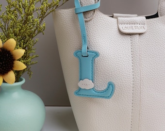 Llavero de cuero genuino personalizado con nube, dije para bolso de cuero, dije para bolso con nombre, regalo de aniversario para novia/esposa