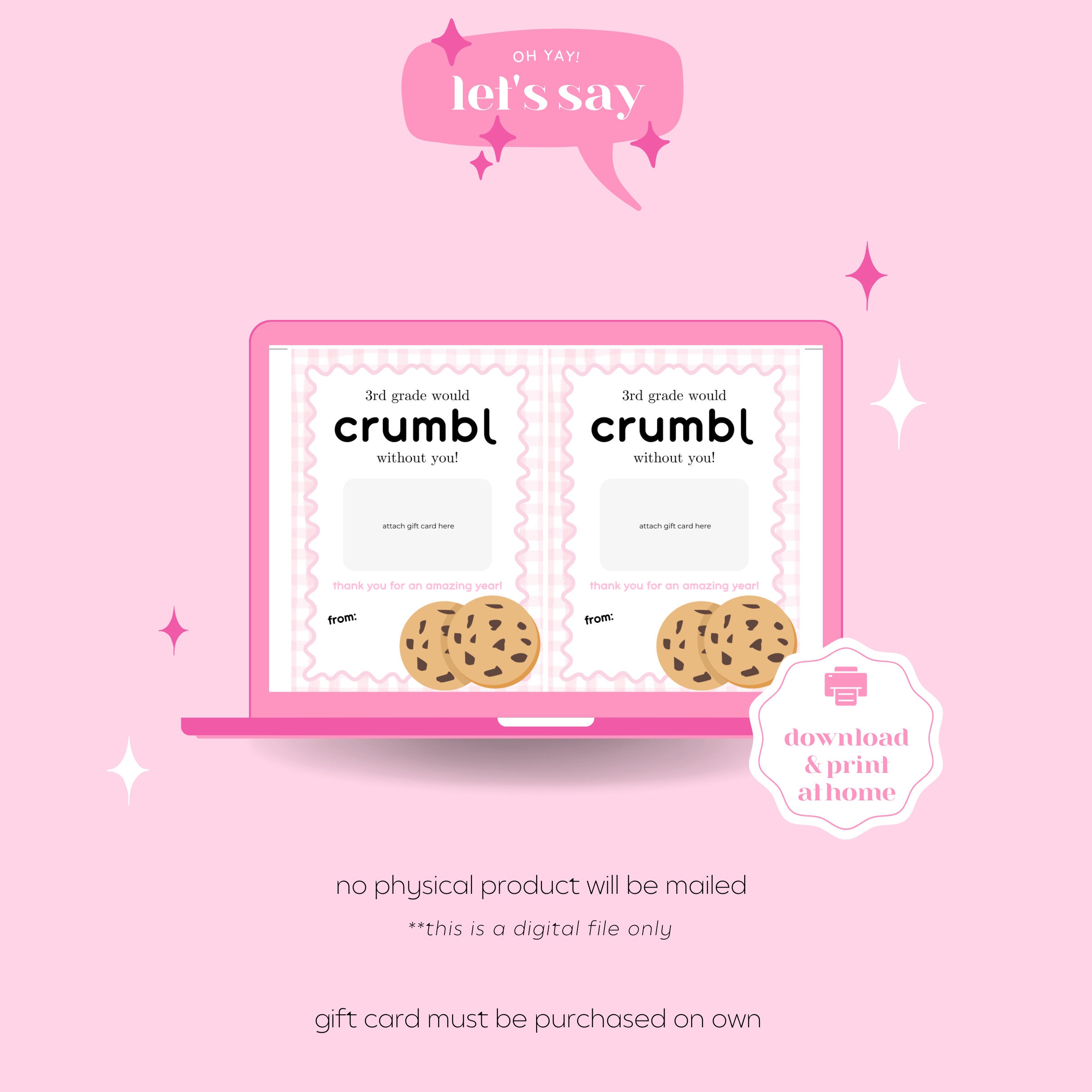 Printable Teacher Appreciation Gift Card Holder, End of School Thank