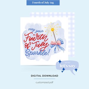 Printable 4th of July Favor Tag, Patriotic American Flag Initial Gift Tag, Favor Card for Fourth of July Party and Gifts - Digital File