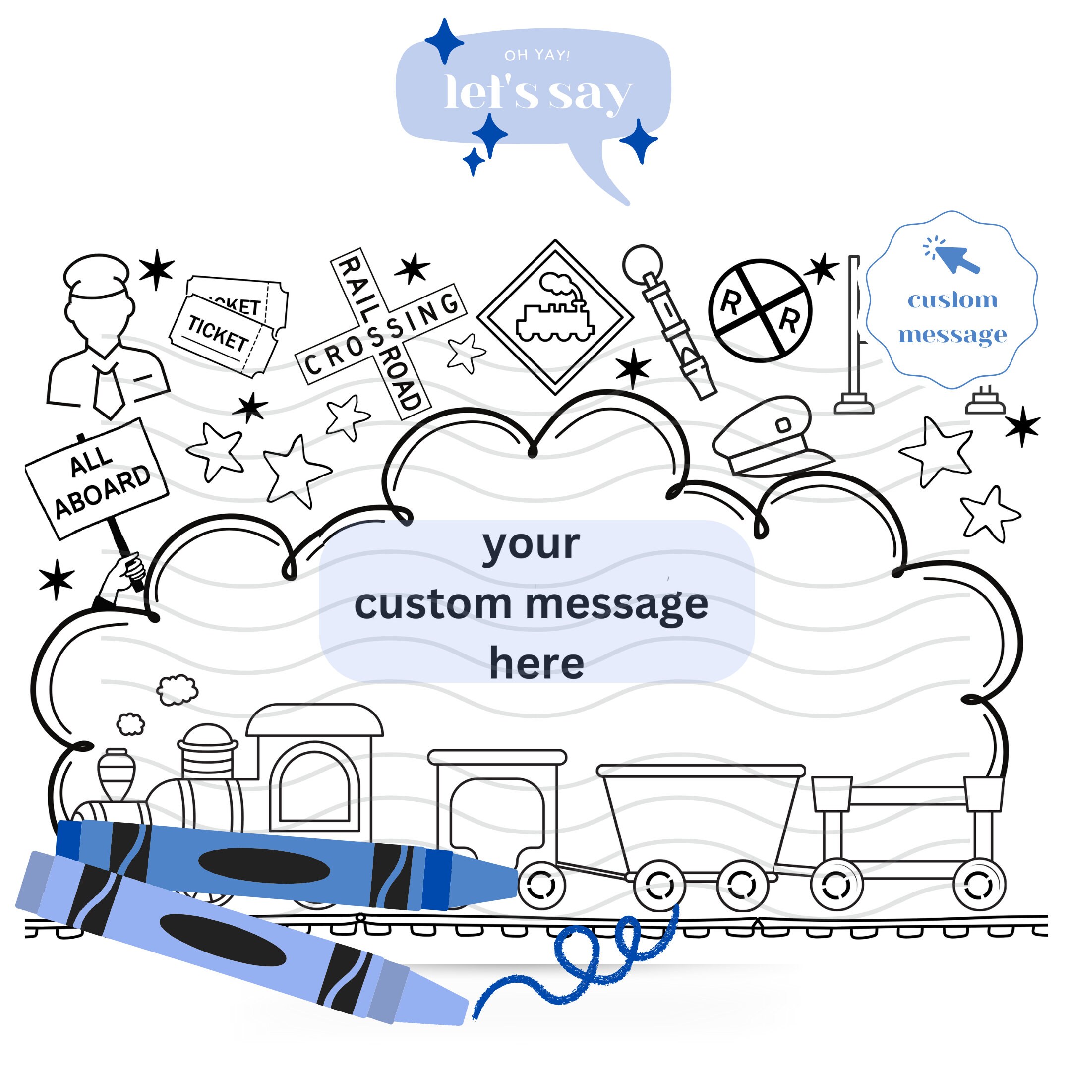 Printable Kids Coloring Sheet - Train Theme - Children’s Custom Coloring Page Digital File - Etsy