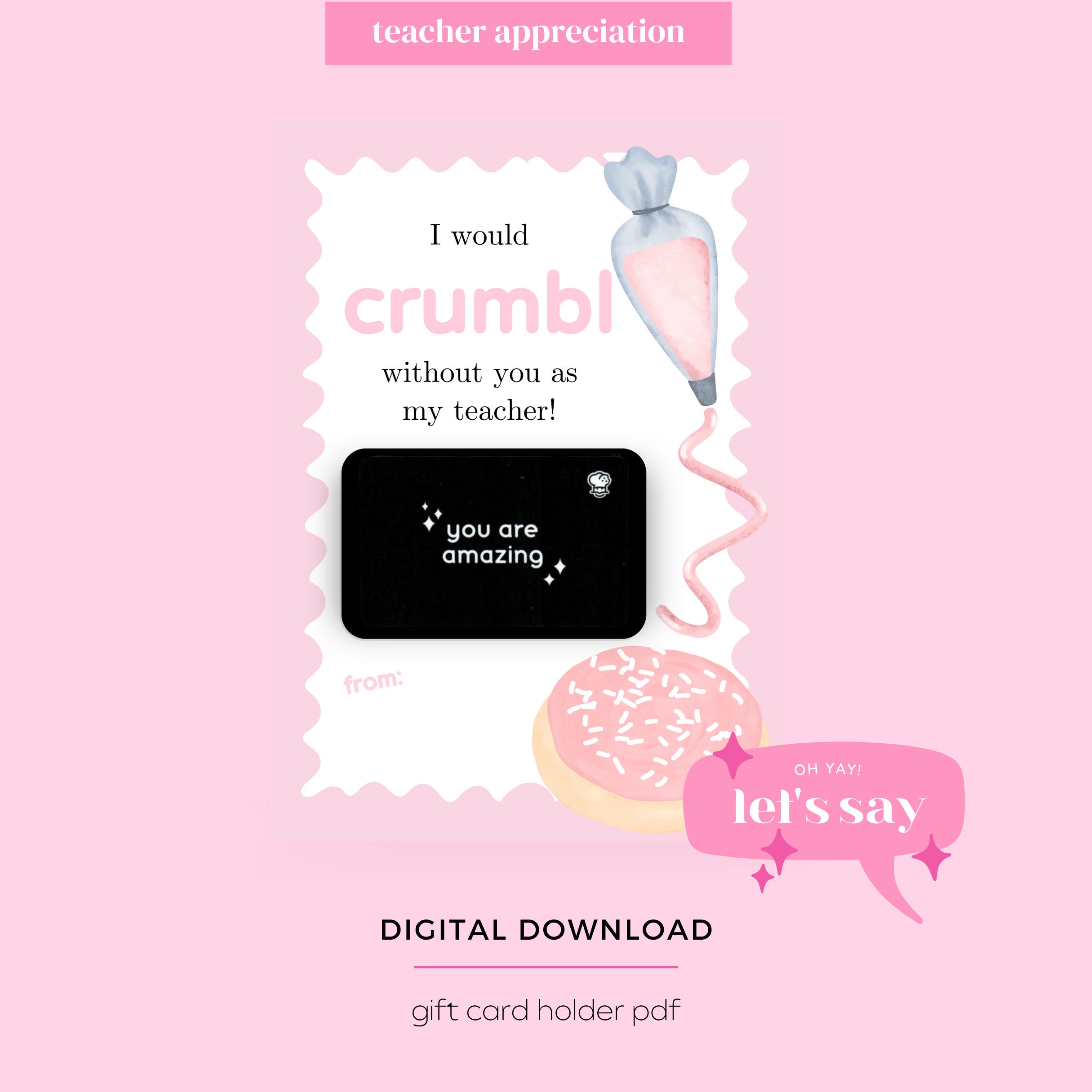 Printable Teacher Appreciation Gift Card Holder End of School Thank Printable Teacher Appreciation Gift Card Holder End of School Thank