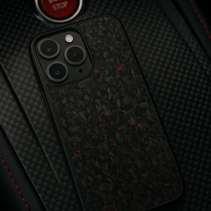 Custodia per telefono in vera fibra di carbonio forgiata per iPhone / ROSSO