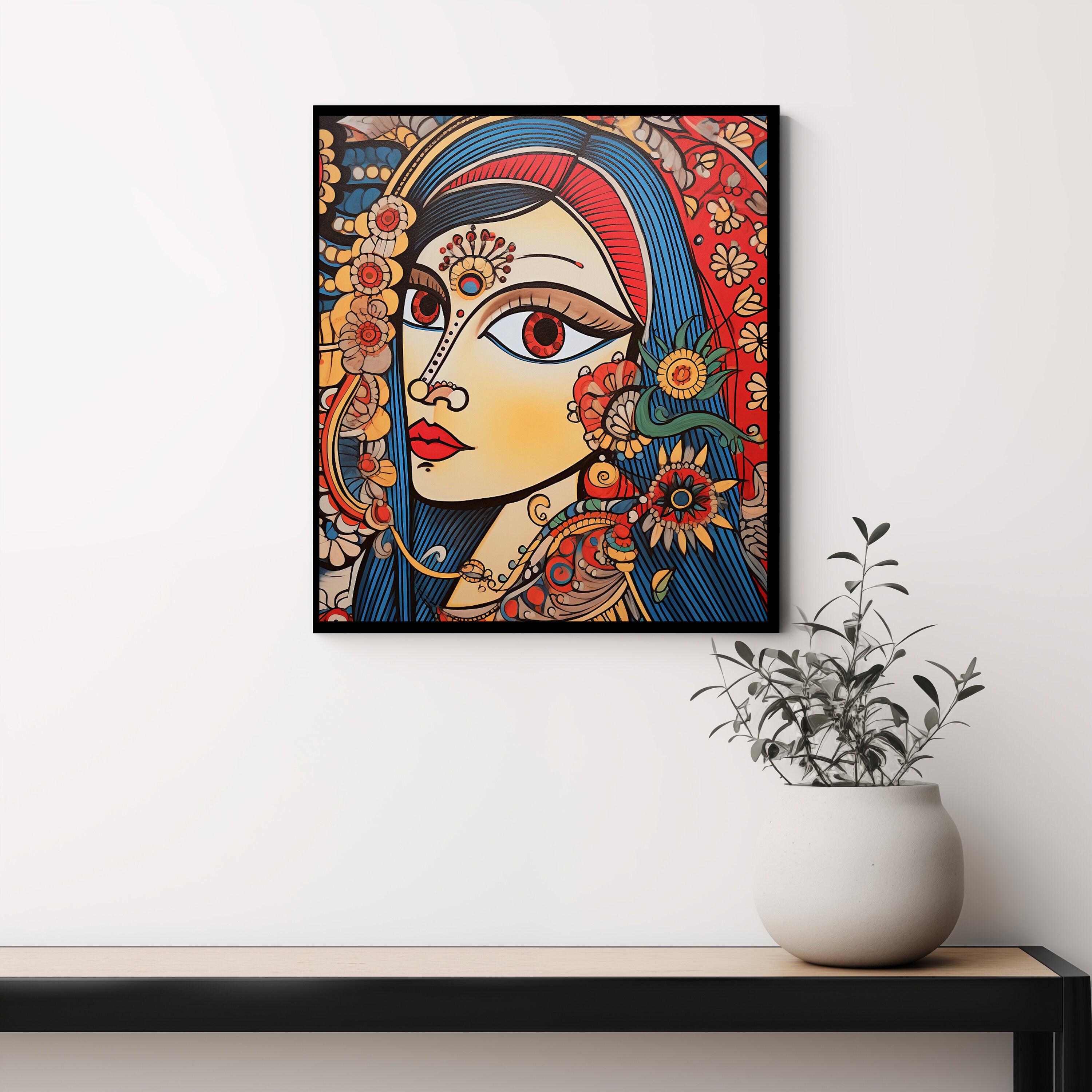 Madhubani Muse: Floral Elegance, Indian Digital Art, Madhubani Print ...