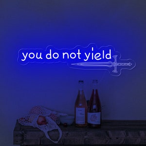 You Do Not Yield Neon Sign: Sword Decor, Book Lover Gift
