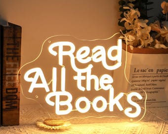 Lesen Sie alle Bücher Leuchtreklame, Klassenzimmer Lernleuchtreklame, benutzerdefinierte Bücherwurm Neon Kunst, Geschenk für Kinder, Bucheckenbibliothek Kinderzimmer Wanddekoration