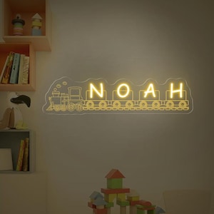 Letrero de neón con forma de tren personalizado, letrero luminoso LED con nombre personalizado, tren con nombre de bebé, regalo personalizado, regalos para niños, regalo de bautizo