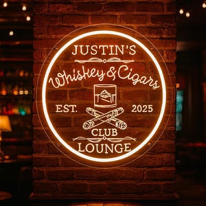 Custom Whiskey Cigar Bar Neon Sign, Handmade Home Bar Decor, Club Lounge Bar Sign, Gifts For Man, Mancave Decor, Trendy Whiskey Lovers Gift