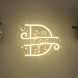 Letrero de neón con nombre personalizado para Navidad, letrero con nombre de familia personalizado para Navidad, decoración para habitación de niños, letrero con nombre del alfabeto navideño, letras navideñas