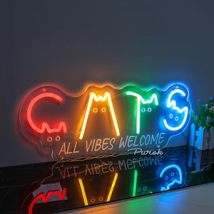 Letrero de neón con nombre de gato personalizado, letrero con nombre de gato personalizado, luz LED para mujer gata, hecho a mano, regalos para ella, decoración de pared divertida, letras de gato, regalo de Navidad