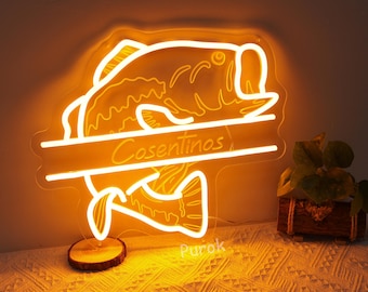 Custom BASS Name Neon Sign,Baby Name Led Sign,Lucky Fishing Neon Light,Personalized Gifts, Fisherman BASS Decor,Fish Decor,Mother's Gifts