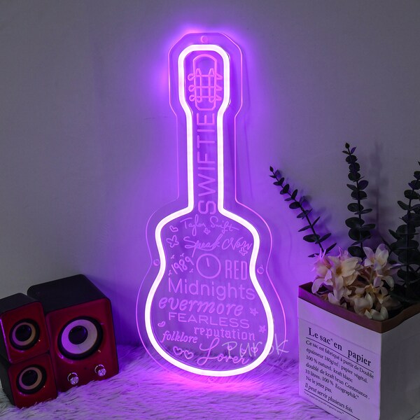 Custom Guitar Song lyric Neon Sign,Guitar LED Light,Gifts For Fans,Music Room Bedroom Wall Decoration,Gifts For Her,Music Lover Gifts