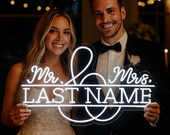 Benutzerdefinierte Mr & Mrs Nachname LED Neon Schild: Hochzeitsdeko