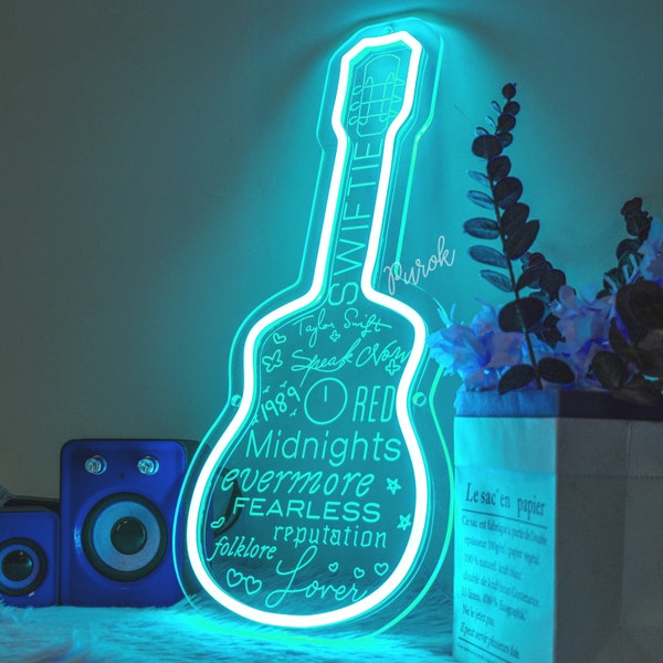 Custom Guitar Song lyric Neon Sign,Guitar LED Light,Gifts For Fans,Music Room Bedroom Wall Decoration,Gifts For Her,Music Lover Gifts