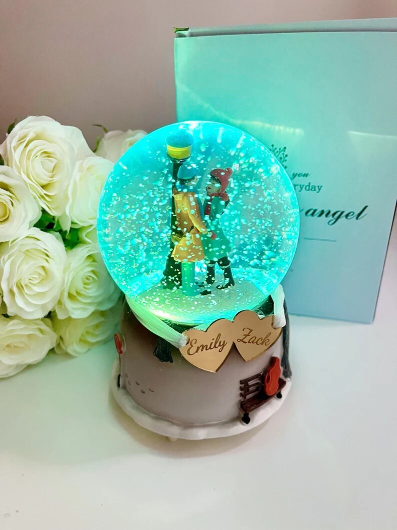 Custom Couple Snow Globe, Autumn Decor, Boyfriend Vday Day Gift for Him