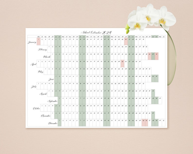 Printable 2024 School Calendar A1, A2 and A3 Sizes Instant PDF Download ...