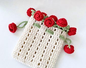 Rose Crochet Bag Pattern & Video Crochet, Key bag, Coin Purse, Airpod Case, Bags And Purses, Mini bag, Handmade Gift, Mother&#39;s Day Gift