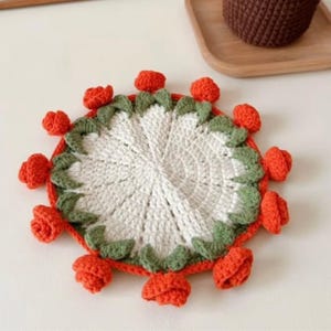 Vielseitiges Häkelblumen-Untersetzer-Muster, PDF-Anleitung für Untersetzer- und Blumenstrauß-Design, handgemachtes Muttertagsgeschenk, Schritt-für-Schritt-Video-Anleitung