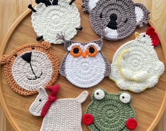 Handmade Crochet Drink Coaster Are Perfect For Coffee, Juice and Other Drinks, Cute Animals Design, Housewarming Gifts, Owl, Koala, Dog,Frog