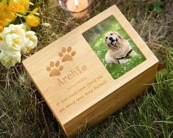 Gepersonaliseerde houten dierencrematiedozen met foto en bericht • Herdenkingscrematie-urn • Herdenkingsgeschenk • Houten kist voor huisdierresten • Aandenken